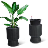 Garvee 14 Inch Self Watering Plant Pots with Drainage Holes, Water Level Monitor, Tall Indoor Planters, Freeze-Proof UV Material, Ideal for Patio & Porch - Black
