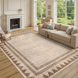 Garvee Extra Large Area Rug 10x13 Washable Rug Non Slip, Modern Geometric Border Carpet, Non Shedding Low Pile Stain-Resistant Floor Covering, Soft Neutral Mat for Open Spaces Offices, Tan - Tan