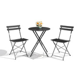 Garvee 3-Piece Folding Patio Bistro Set, Powder-Coated Metal Table and 2 Chairs for Balcony, Porch, Garden, Small Outdoor Spaces,Black - Black