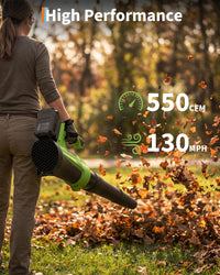 Garvee 20V Wireless Leaf Blower and String Trimmer Set – 550CFM, 130MPH, 12" Weed Wacker – 2 x 2.0Ah Batteries & Charger, Lightweight, Black+Green