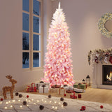 Garvee 4.5ft Pencil Christmas Tree, Pink Gradient Small Snow Flocked Christmas Tree Prelit with Dual Color LED Lights PVC Metal Stand Compact Holiday Decor - Pink Gradient