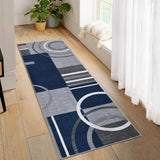 Garvee Modern Navy Blue 2x10 Abstract Runner Rug Non-Slip, Washable, Low Pile, Soft Fabric, Durable, Navy, Indoor Hallway and Bedroom - Navy Blue
