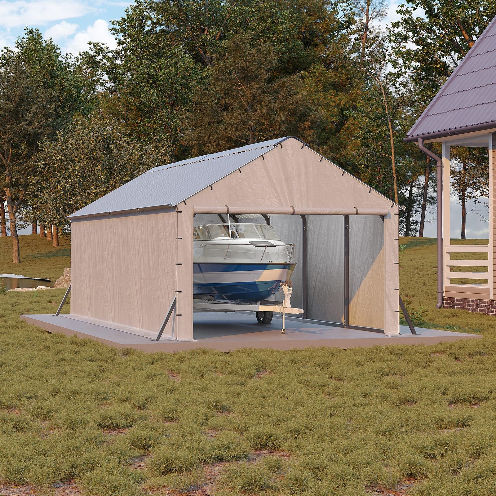 Garvee 11' × 20' Heavy Duty Enclosed Steel Carport, Vertical Roof Outdoor Storage Shelter for Trucks, Boats & Tractors