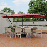 Garvee 15ft Double-Side Rectangular Pool Umbrella with Base - Large 133 sq.ft Shade, Manual Crank, 180G Polyester, Rust-Resistant Steel Ribs - Patio, Poolside, Backyard - Red