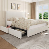 Garvee Bed Frame King Size with 4 Storage Drawer, Bed Frame with Headboard and Corduroy Vertical Channel Tufted Wingback, Sturdy Wooden Slats Support, Noise Free, Beige - Beige