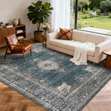 Garvee Floral Vintage Area Rug Soft Non-Slip Machine Washable Distressed Vintage Black 10x13ft Living Room Bedroom Dining - Black