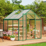 Garvee 6x6 FT Walk-In Greenhouse with Heavy Duty Aluminum Frame & PET Panels, Drainage System and Easy Assembly, Outdoor Green House for Backyard Garden Planting, Patio, Lawn - Green