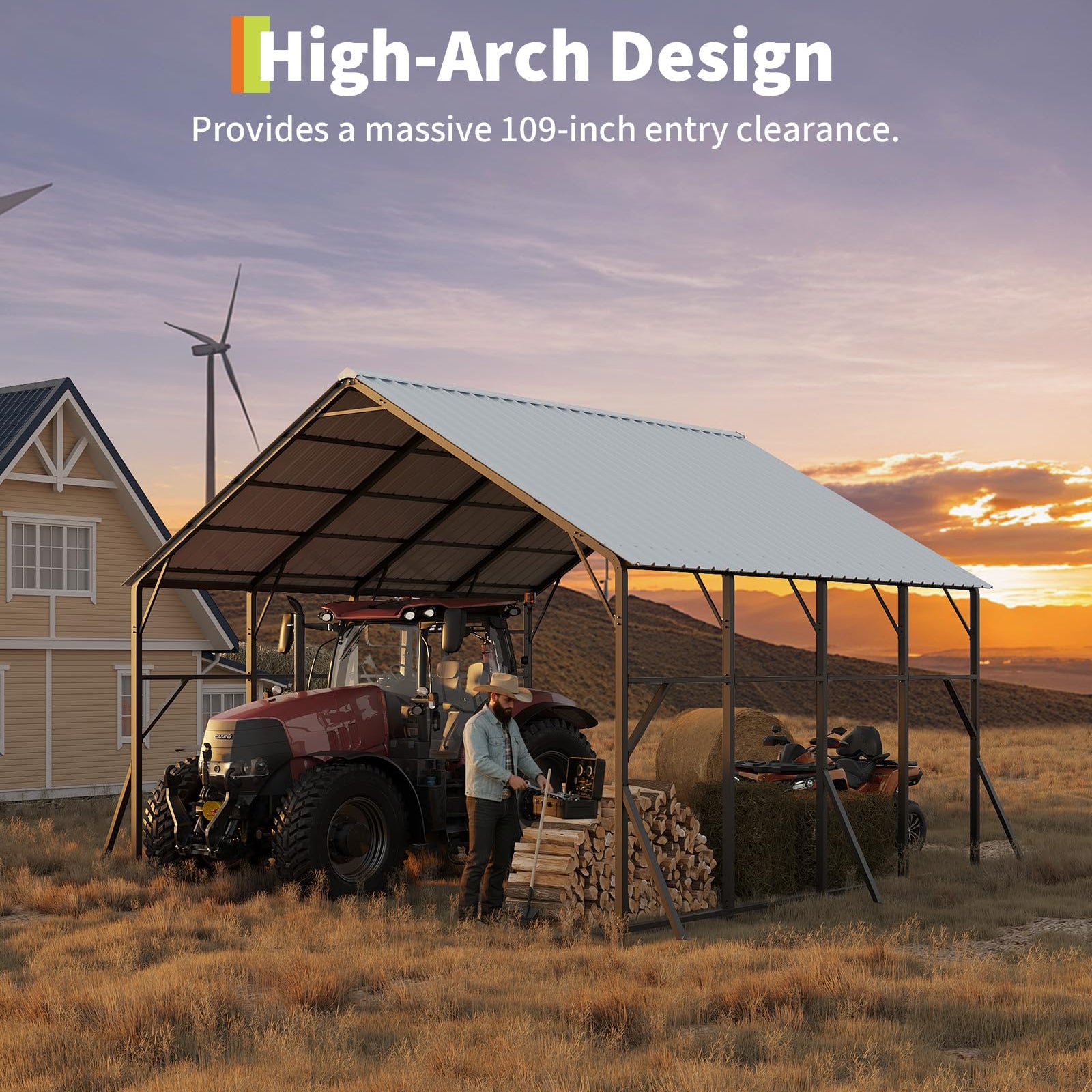 Garvee Heavy-Duty 20x20 ft Metal Carport Garage – 2-Car Shelter – 120° Steep Tone Vertical Roof for Best Snow Shedding – 173" High for RVs & Tractors