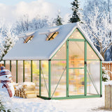 Garvee Heavy Duty Aluminum Polycarbonate Greenhouse Kit - Spacious 6x11 FT Walk-In Outdoor Greenhouse with Roof Vent, Lockable Door, Ground Stakes, All-Season Use - Green - Green -1