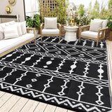 Garvee Outdoor Black & White 9x12 Waterproof Rug Plastic Straw, UV & Fade Resistant, Durable Heat-Treated Edges, Breathable Quick-Dry, Black & White, Patio & RV - Black & White