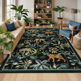 Garvee Black Tiger 5x7 Area Rug Washable Non-Slip Low Pile Polyester Stain-Resistant Foldable Living Room Bedroom Office - Black