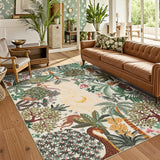 Garvee Jungle Area Rug 5x7 Washable Soft Faux Wool Non Slip Rubber Backing Low Profile Indoor Living Room Bedroom Dining Room - Beige