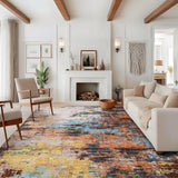 Garvee Large Area Rugs 10x13 Abstract Neutral Carpet, Non-Shedding, Foldable Thin, Pearl Velvet, Machine Washable, Non-Slip Backing, Bedroom Living Room - Yellow