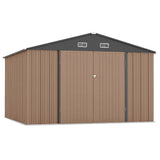 Garvee 12x10 FT Metal Outdoor Storage Shed Steel Utility Tool Shed Lockable Doors Galvanized Steel Ventilated Sloped Roof Brown Garden Patio Backyard