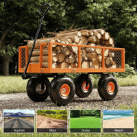 Garvee Orange Steel Garden Cart Wagon, 900 lbs Utility Yard Cart with Removable Mesh Sides, 10" Wheels, 180° Handle & 9.03 Cu.Ft. Cargo Bed
