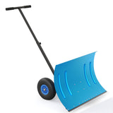 Garvee Snow Shovel with Wheels 29"W X 20" H Steel Adjustable Handle Dual-Wheel Heavy Duty Replaceable Blade Driveway Sidewalk - Light Blue