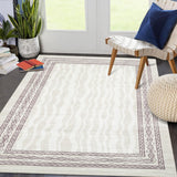 Garvee 10x13 Area Rug Modern Bordered Print Low Pile Faux Wool Non-Slip Stain Resistant Machine Washable for Living Room Bedroom Dining Room - Beige