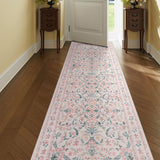 Garvee Area Rug 2x6 Low Pile Floral Carpet - Washable, Non-Slip TPR Backing - Soft, Durable, Kid & Pet Friendly - Pink for Living Room, Entryway - Pink