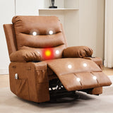 Garvee Recliner Chair for Elderly, Swivel Rocker Recliner Chair with Massage & Heat, Storage Pockets & Cup Holders, Leather Recliner Chair for Living Room & Nursery, Vintage Brown - PU | Vintage Brown