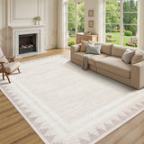 Garvee Washable Area Rug 8x10 Modern Neutral Living Room Rug Cream Non Slip,Border Geometric Carpet for Bedroom,Soft Non Shedding Solid Rugs Low Pile Carpet for Farmhouse Dining Room Office - Beige