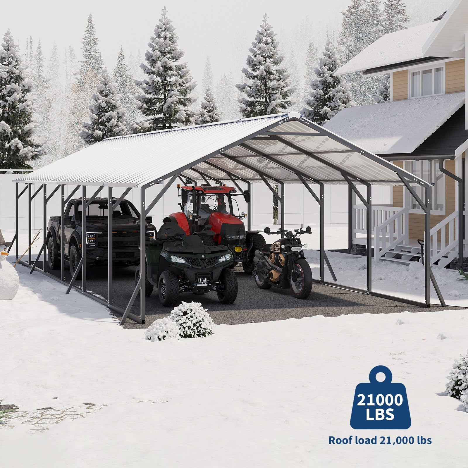 Garvee Heavy Duty Steel Metal Carport 20x30x12 - Outdoor Storage Shelter with Vertical Roof - All-Weather Protection for Multiple Vehicles, Pickup Trucks, Boats, Tractors - Grey