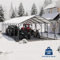Garvee Heavy Duty Steel Metal Carport 20x30x12 - Outdoor Storage Shelter with Vertical Roof - All-Weather Protection for Multiple Vehicles, Pickup Trucks, Boats, Tractors - Grey