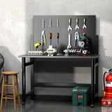 Garvee Heavy-Duty Wall-Mounted Workbench with Pegboard, Foldable Steel Frame, Space-Saving, Scratch-Resistant Black Finish, Garage & Workshop Use
