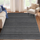 Garvee Modern Striped Rug 5x7 - Soft Low-Pile, Non-Slip Backing, Easy to Clean, Neutral Carpet, Contemporary Floor Rug, Black, Living Room Bedroom - Black
