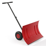 Garvee 29"W X 20"H Snow Shovel Heavy Duty Steel 5-Position Adjustable Handle 8" Anti-Skid Wheels Powder-Coated Rust-Resistant Driveway Snow Removal - Red & Black
