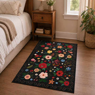 Garvee Vintage Floral Black 2x3 Non-Slip Washable Area Rug - Ultra-Soft Low Pile Farmhouse Carpet for Bedroom, Living Room