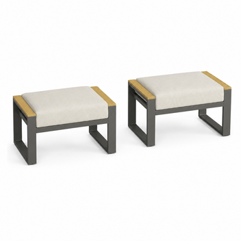 Garvee Outdoor Aluminum Footstools Set of 2, Beige Cushioned Patio Ottomans for Garden, Balcony, Backyard