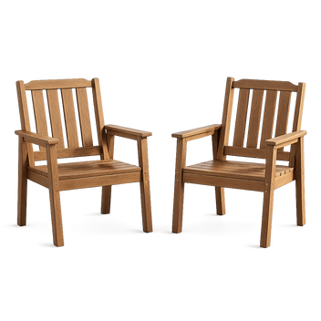 Garvee HDPE Patio Dining Chairs Set of 2, 23.9" Wide All-Weather Outdoor Armchairs with Steel Frame for Backyard, Deck, Wood