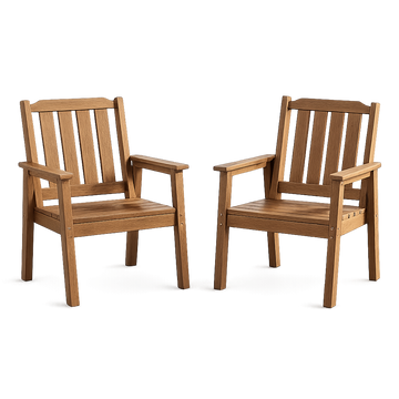 Garvee HDPE Patio Dining Chairs Set of 2, 23.9" Wide All-Weather Outdoor Armchairs with Steel Frame for Backyard, Deck, Wood