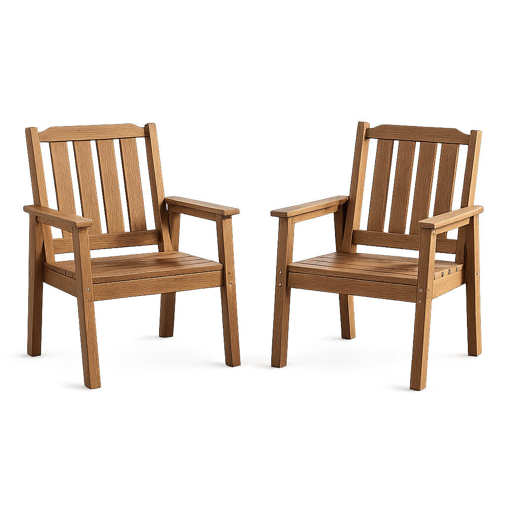 Garvee HDPE Patio Dining Chairs Set of 2, 23.9" Wide All-Weather Outdoor Armchairs with Steel Frame for Backyard, Deck, Wood
