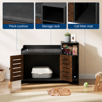 Garvee Cat Litter Box Enclosure, Hidden Litter Box Furniture with Litter Mat & Storage Shelf, Farmhouse Indoor Cat House Cabinet for Hallway, Bedroom, Black
