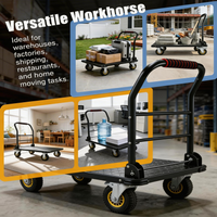 Garvee Heavy Duty Platform Truck Cart 1800LBS Capacity Foldable Handle Steel Flatbed Dolly with 6" Swivel Wheels and Brakes for Warehouse and Shipping