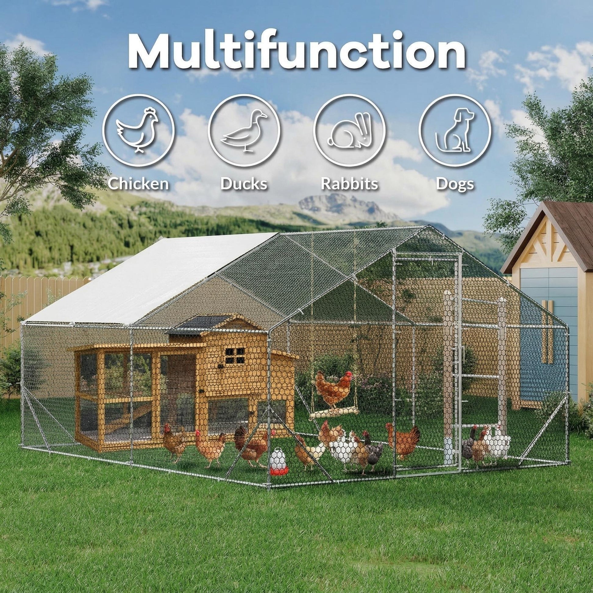 Garvee 19.7' x 9.8' Large Walk-in Chicken Coop Metal Poultry Cage - Waterproof UV Cover - Predator-Proof Outdoor Cage for Farm & Yard
