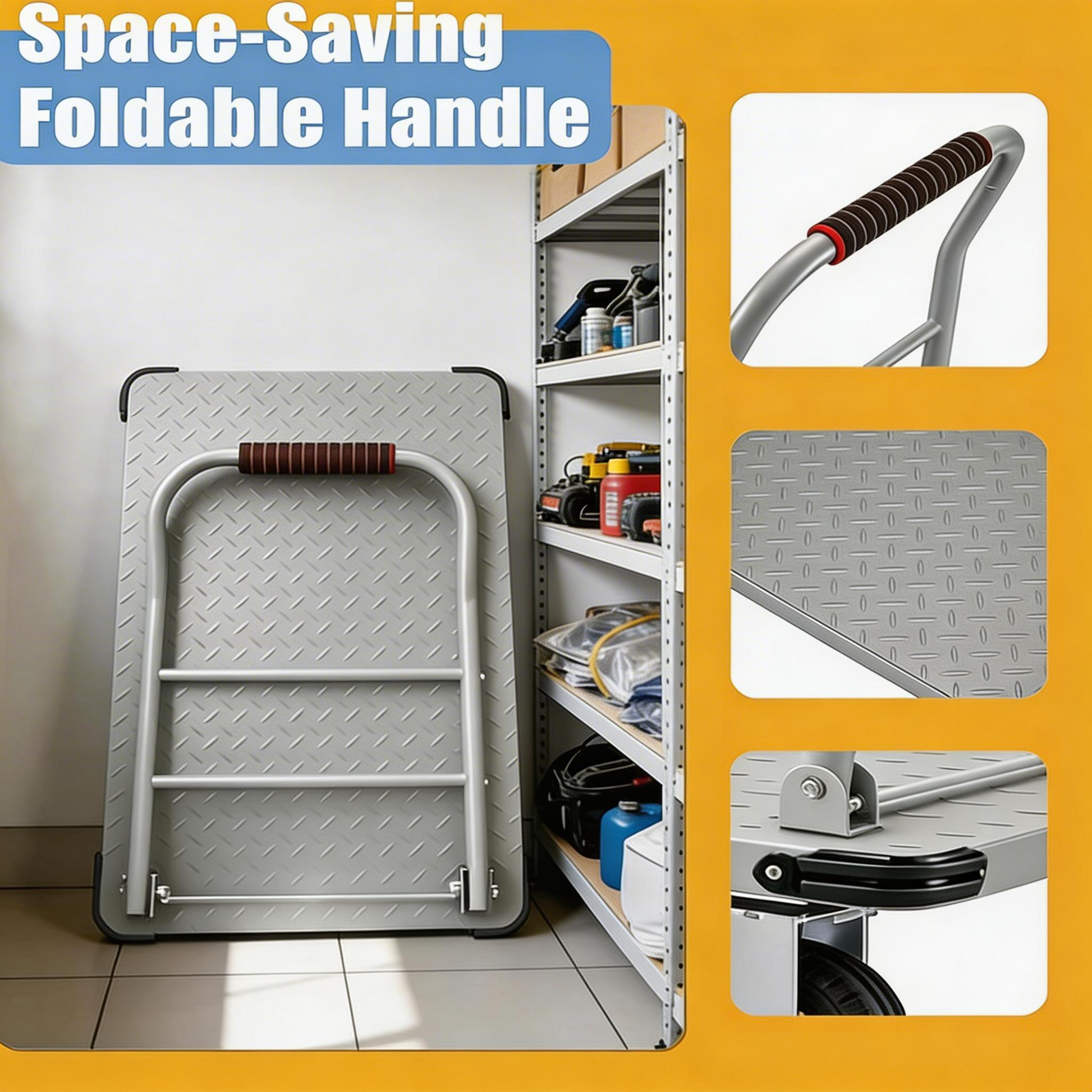Garvee Platform Truck Cart 1800LBS Capacity Foldable Handle Steel Frame 6" Swivel Wheels with Brakes Warehouse & Moving