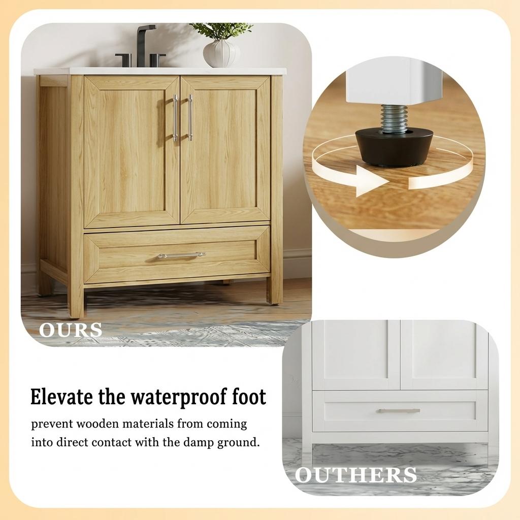 Garvee Modern 24" Wooden Freestanding Bathroom Vanity with 2 Doors and Drawer for Bathroom, Natural