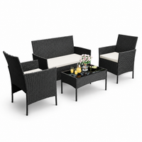 Garvee 4-Piece Rattan Patio Conversation Set with Cushioned Seating & Coffee Table, Black/Cream White