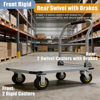 Garvee Platform Truck Cart 1800LBS Capacity Foldable Handle Steel Frame 6" Swivel Wheels with Brakes Warehouse & Moving