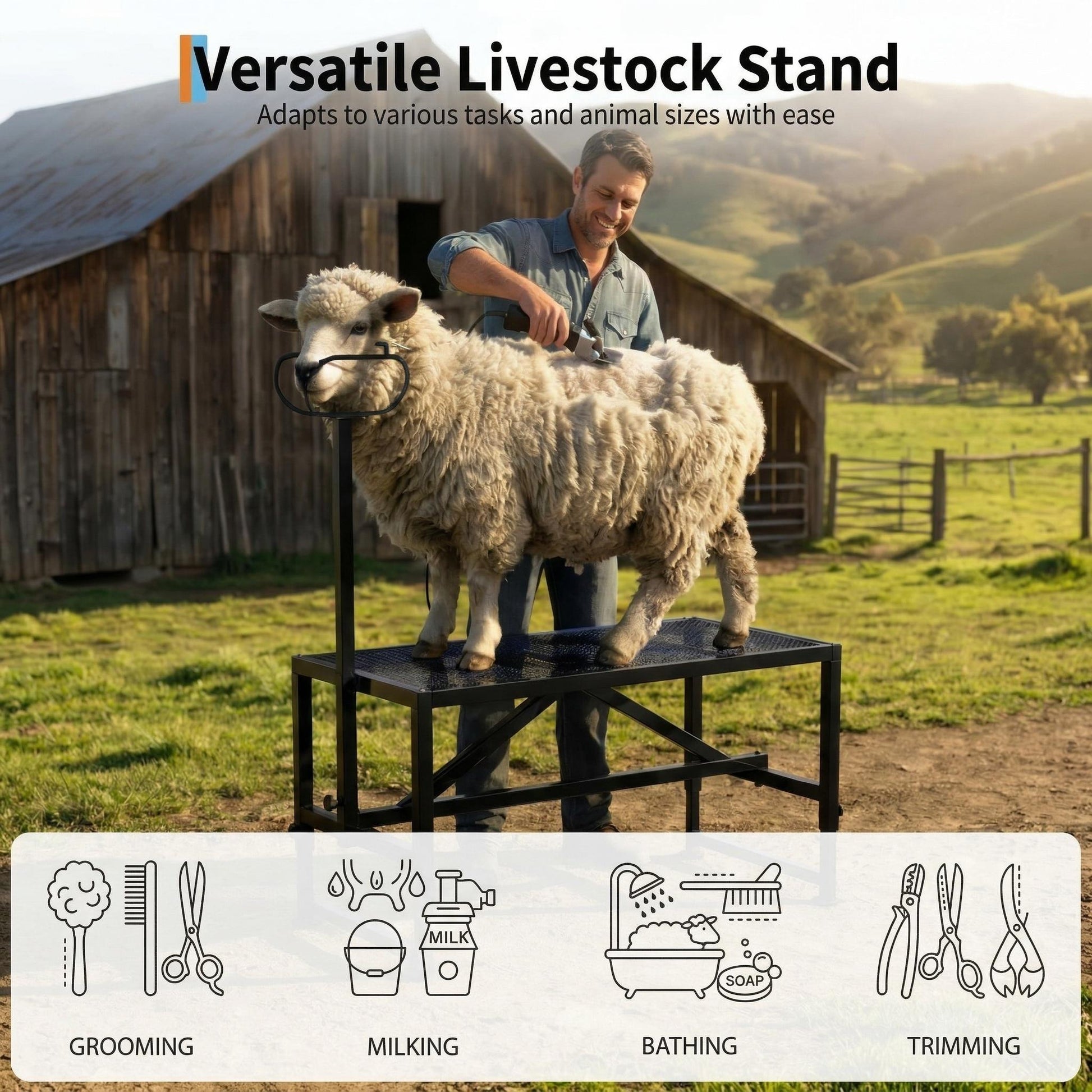 Garvee Goat Milking Stand Adjustable Height Metal Rust-Proof Heavy-Duty Steel with Nose Loop for Livestock Grooming