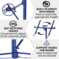 Garvee 16FT Heavy Duty Drywall Lift - 150LBS Sheetrock Panel Hoist - 360° Adjustable Telescopic Arm - 3 Lockable Wheels - Collapsible Jack for Ceiling & Wall Installation - Blue