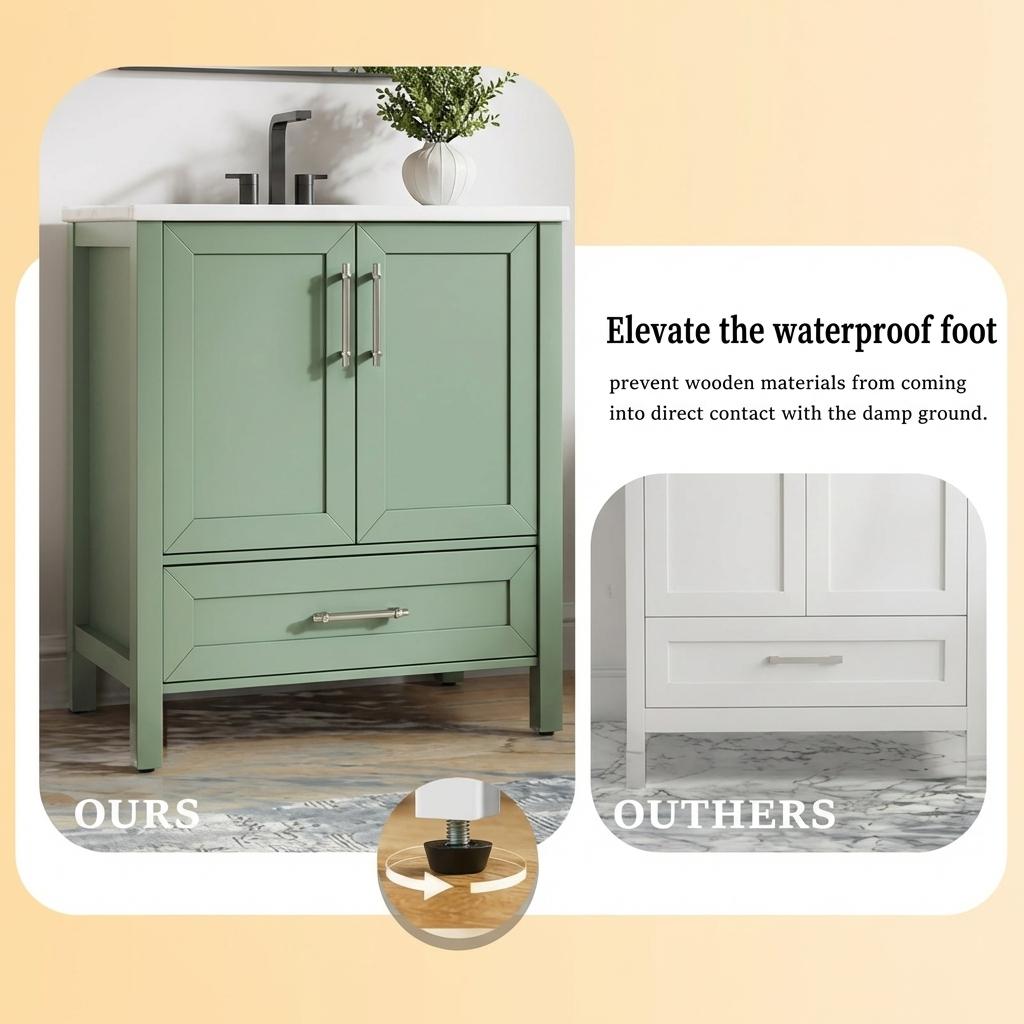 Garvee Modern 24" Wooden Freestanding Bathroom Vanity with 2 Doors and Drawer for Bathroom, Green