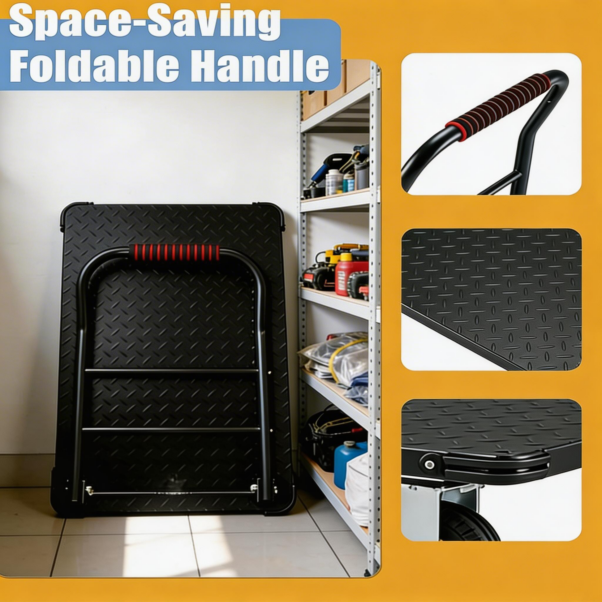 Garvee Heavy Duty Platform Truck Cart 1800LBS Capacity Foldable Handle Steel Flatbed Dolly with 6" Swivel Wheels and Brakes for Warehouse and Shipping