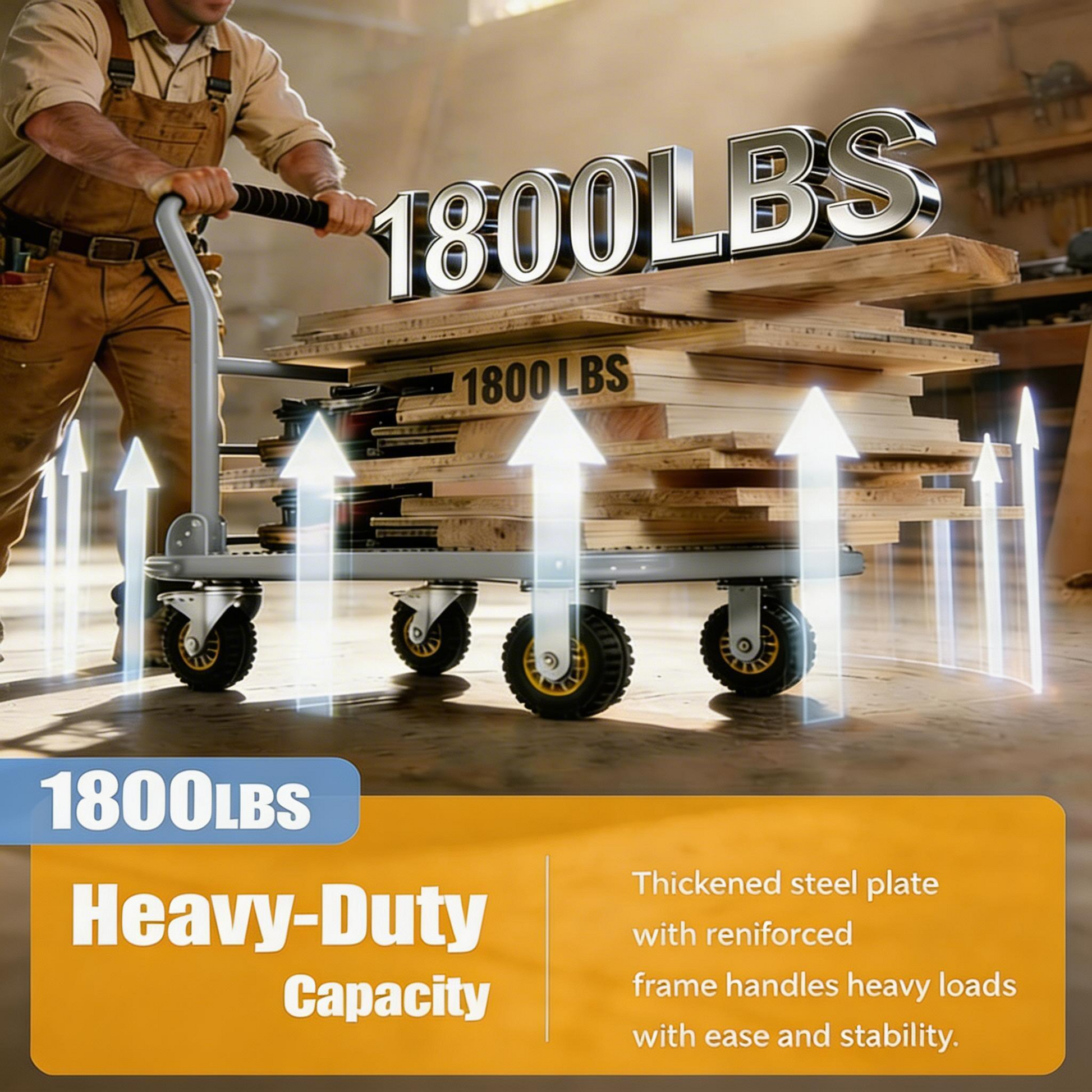 Garvee Platform Truck Cart 1800LBS Capacity Foldable Handle Steel Frame 6" Swivel Wheels with Brakes Warehouse & Moving