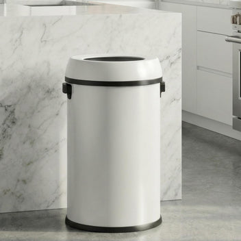 Garvee 17 Gallon Open Top Trash Can, Commercial Grade Heavy Duty Brushed Stainless Steel Outdoor Trash Can, Large Kitchen Trash Can, White