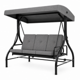 Garvee 3-Seat Outdoor Porch Swing with Adjustable Canopy, 800 lb Heavy-Duty Steel Frame, 180° Reclining Patio Swing Bed with Cushions, Pillows & Cup Trays, Gray - Gray