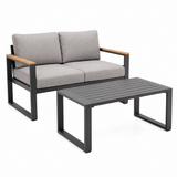 Garvee 2-Piece Aluminum Patio Sofa Set, Gray Loveseat & Coffee Table with Thick Washable Cushions for Balcony, Garden & Poolside - Gray