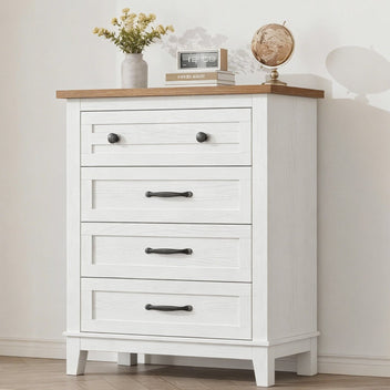 Garvee 4 Drawers Dresser for Bedroom, 34.8" Tall Vertical Drawer Dresser with Large Storage, Waterproof Top, Anti-Tipping, Freestanding Wooden Closet Chest for Bedroom, Living Room, White + Brown Top